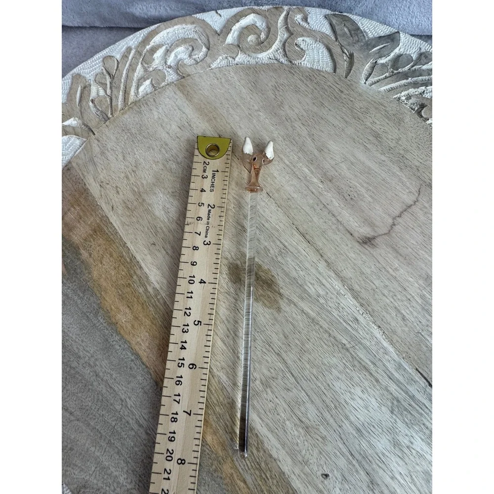Vintage Glass Swizzle Stick Animal Head Donkey Burro Drink Stirrer Amber‎ Clear